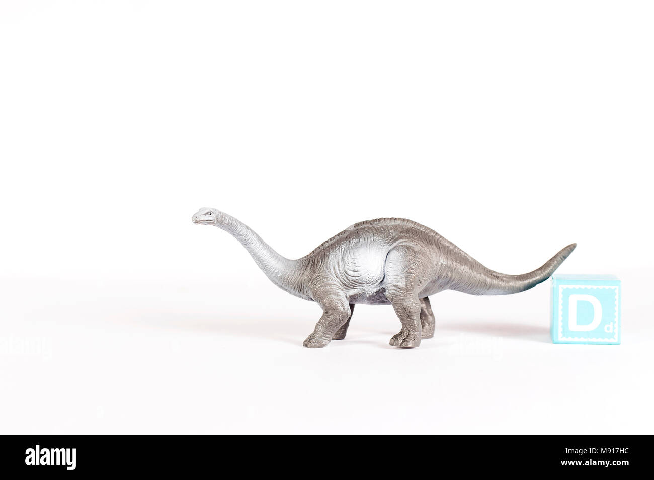 Sauropod walking on the white background with word block. Stock Photo