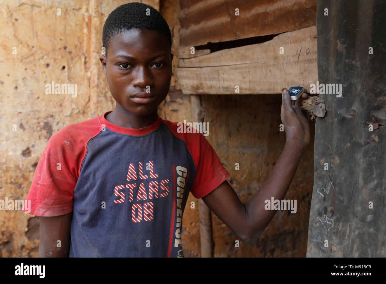 Smithy in Bohicon, Benin. Young labourer. Stock Photo