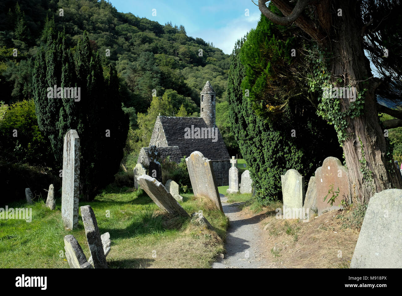 Ireland. Glendalough is home to one of the most important monastic sites in Ireland.  St. Kevinâ€™s Church better known as St. Kevinâ€™s Kitchen is a Stock Photo