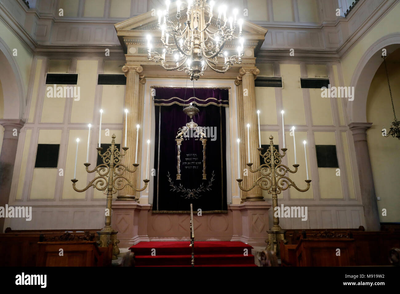 Colmar synagogue.  Torah ark or  Aron Kodesh  containing the Torah scrolls. Colmar. France. Stock Photo