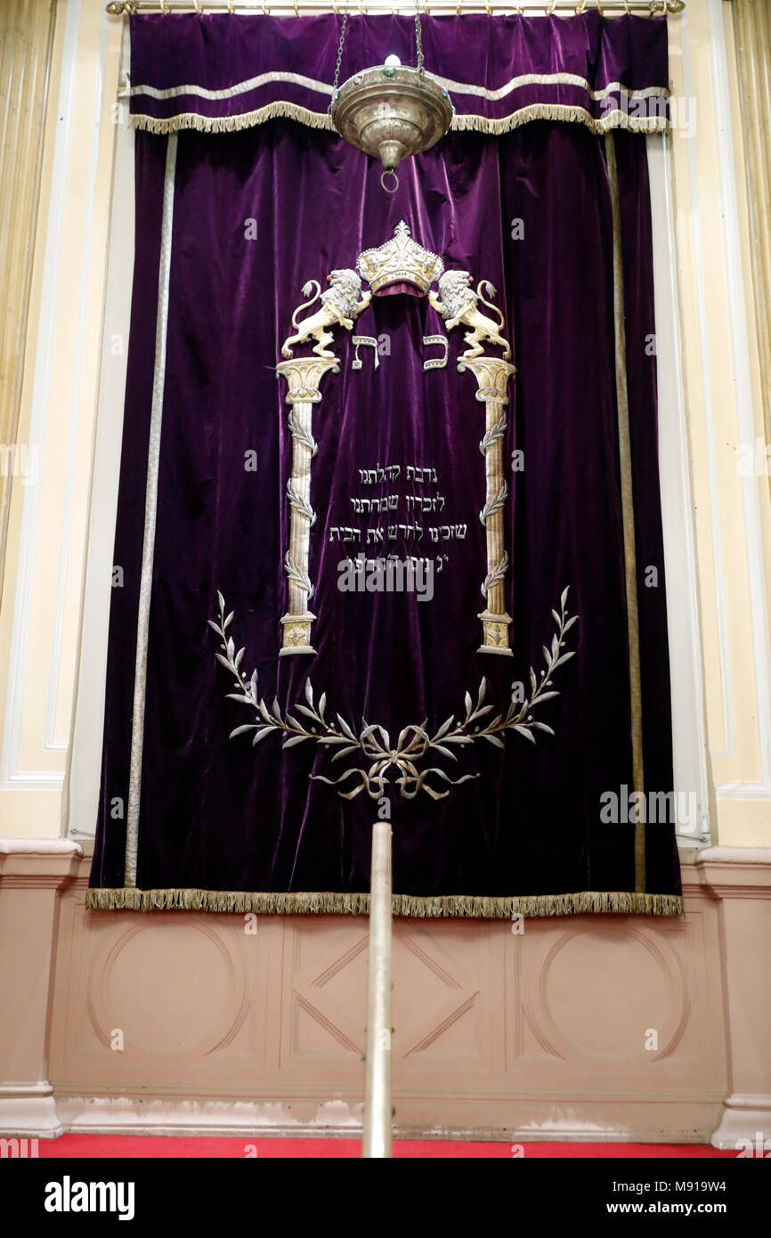 Colmar synagogue.  Torah ark or  Aron Kodesh  containing the Torah scrolls. Colmar. France. Stock Photo