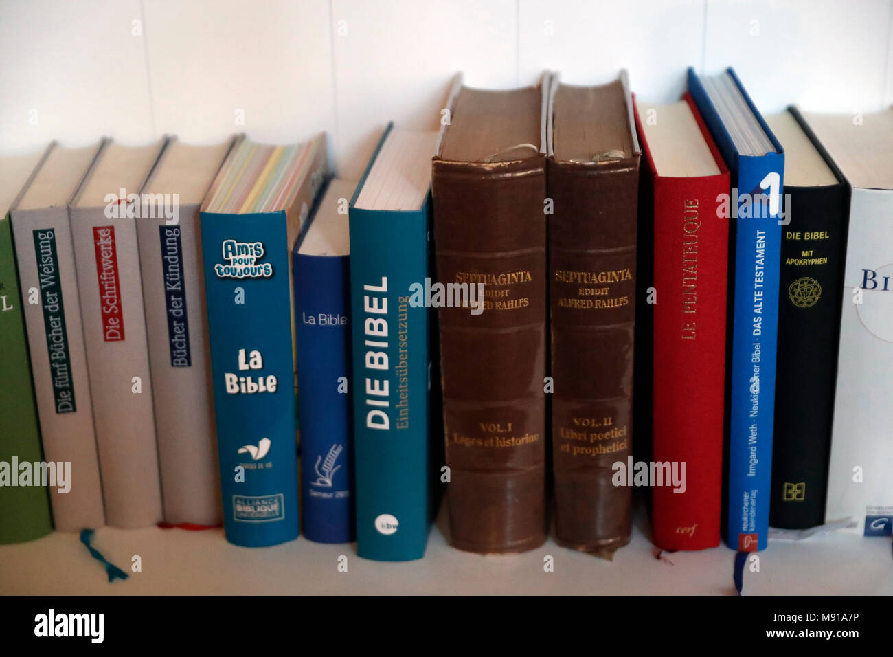The Holy Bible in different languages. Strasbourg. France Stock Photo