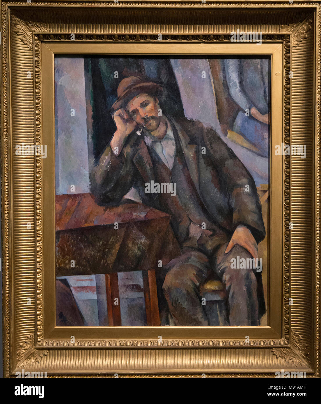 Paul Cezanne, Man smoking a pipe, Aix-en-Provence, 1890-1893, oil on canvas. Shchukin Collection, Pushkin Fine Art Museum, Moskow. Shot while exhibite Stock Photo