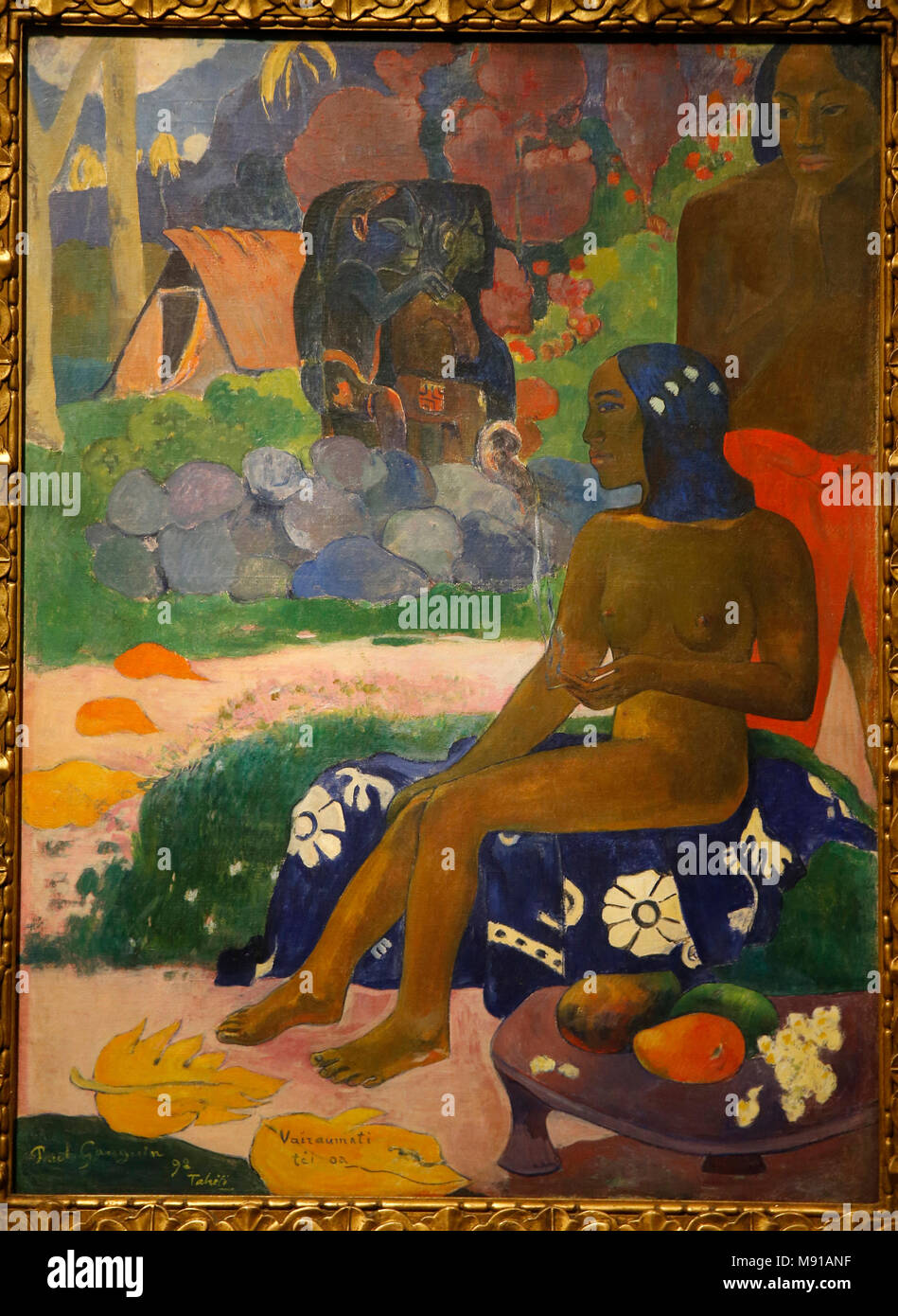 Paul Gauguin, Vairaumati tei oa (her name was Vairaumati),1892, oil on canvas. Shchukin Collection, Pushkin Fine Art Museum, Moskow. Shot while exhibi Stock Photo