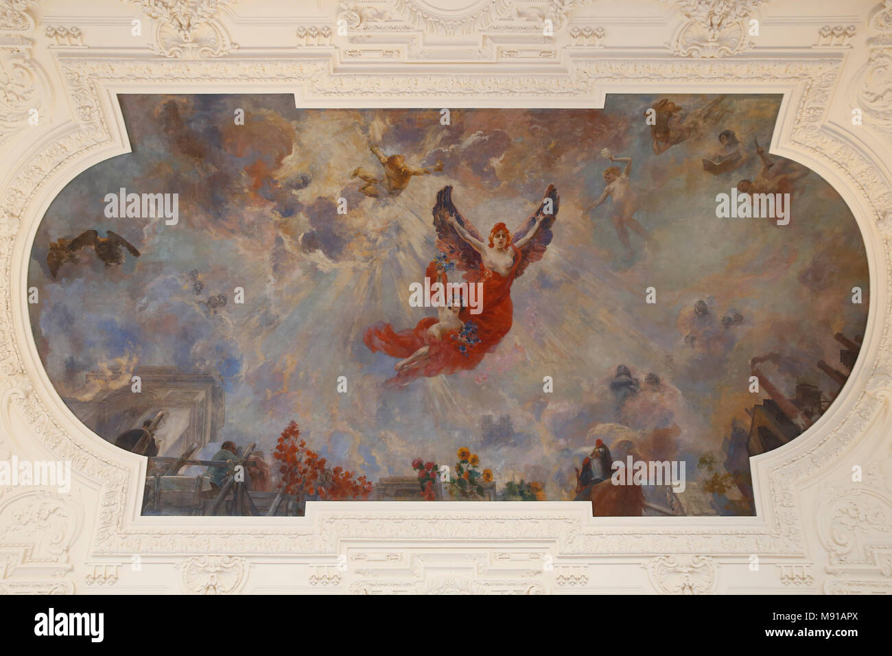 Petit Palais museum, Paris, France. Ceiling fresco. Stock Photo