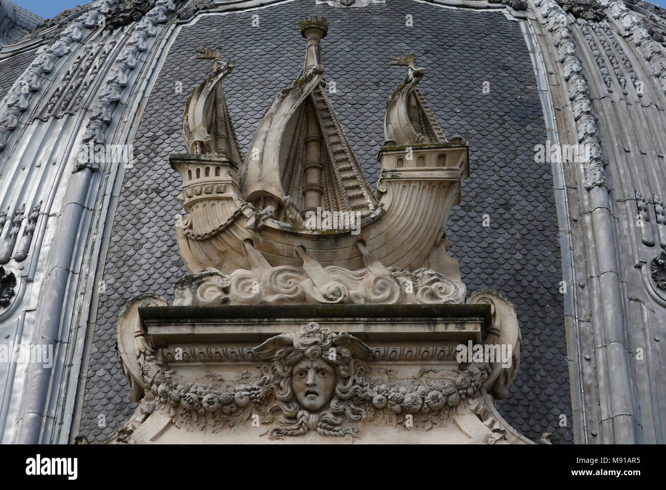 Petit Palais museum, Paris, France. Boat symbolizing the city of Paris. Stock Photo