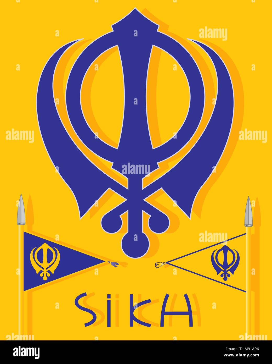 a vector illustration in eps format of Sikh insignia with military emblem the nishan sahib flags Stock Vector