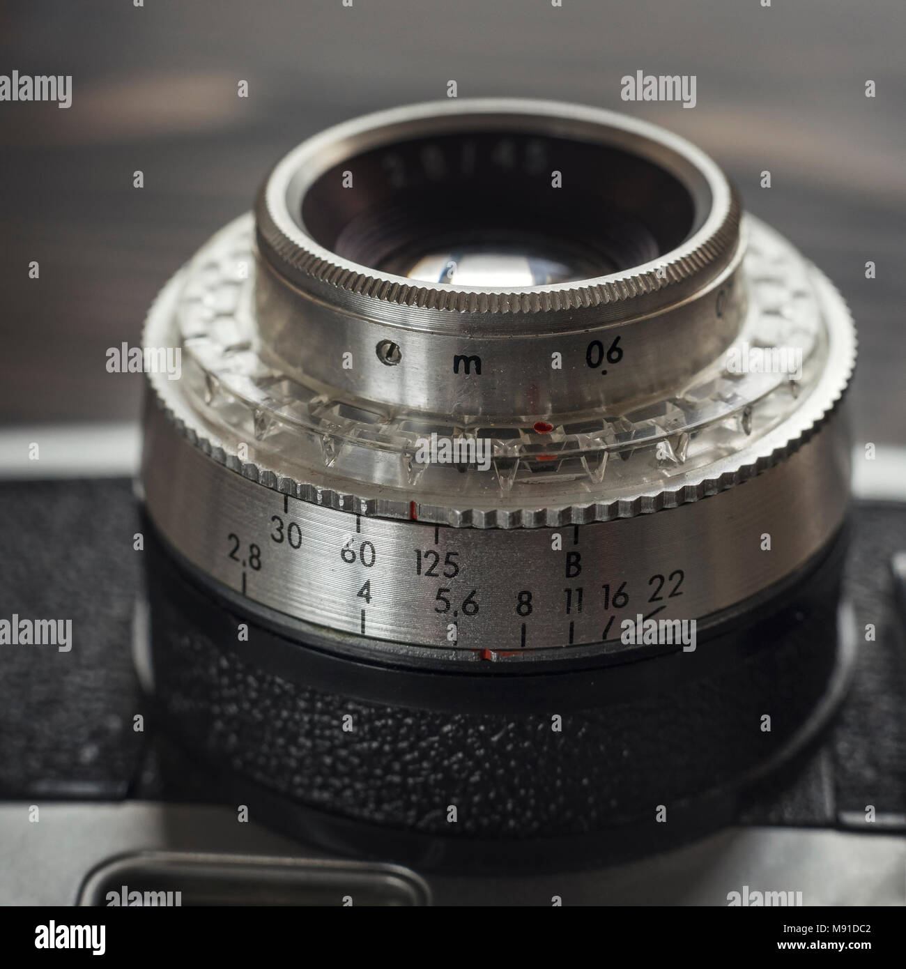 An old camera lens close-up. Shallow DOF. Stock Photo