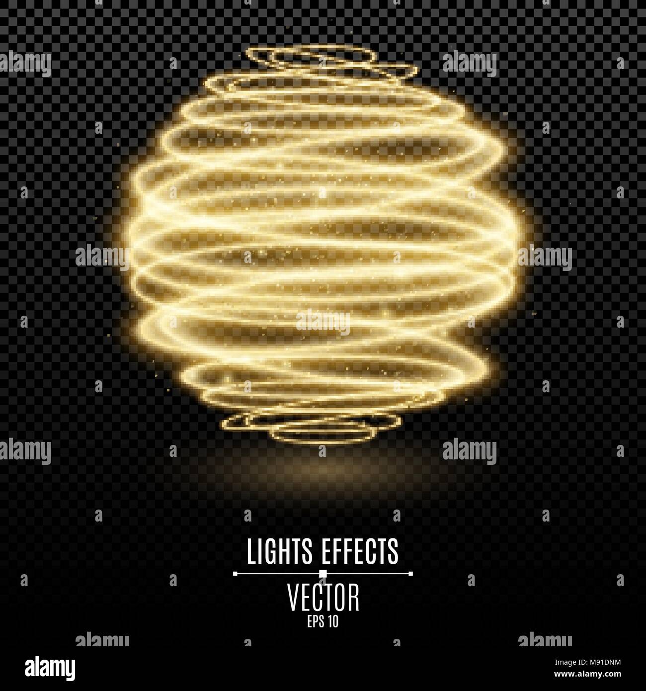 Abstract glowing 3d sphere from golden neon lines on a transparent ...