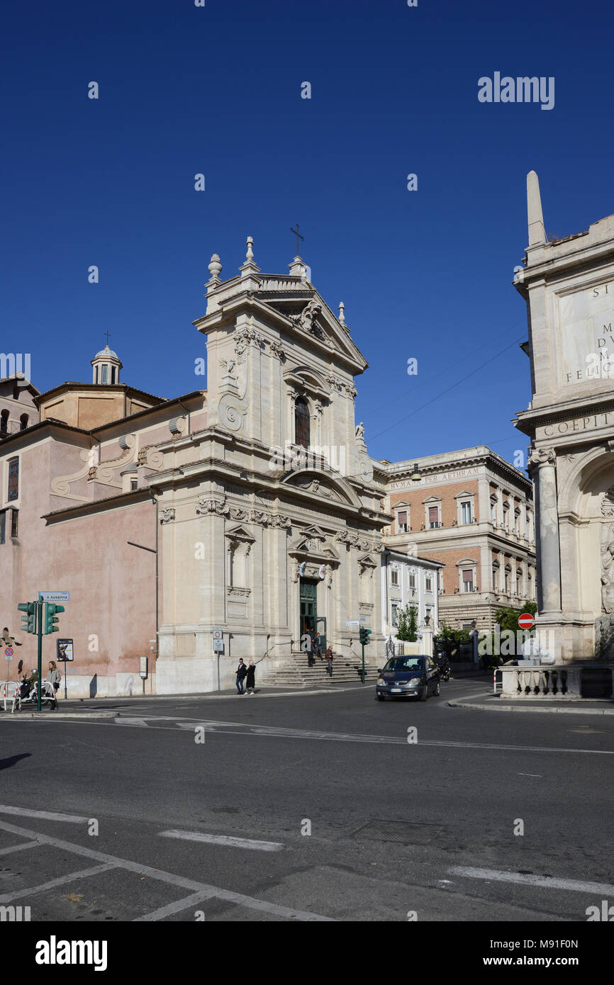 The Baroque church of Santa Maria della Vittoria on the Via Venti Septembre and the corner of Santa Susanna in Rome, Italy Stock Photo