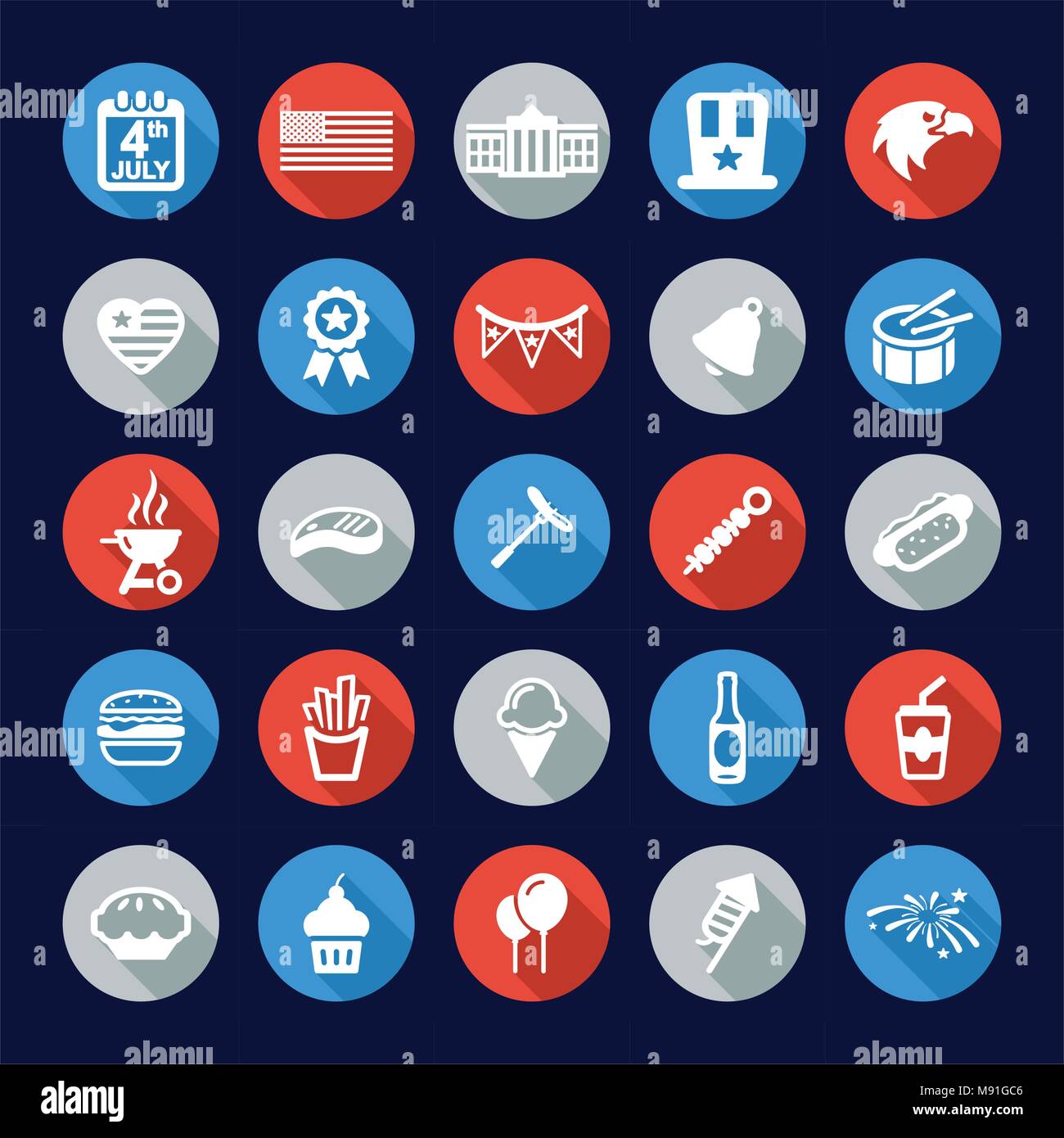 4th Of July Icons Flat Design Circle Stock Vector Image & Art - Alamy
