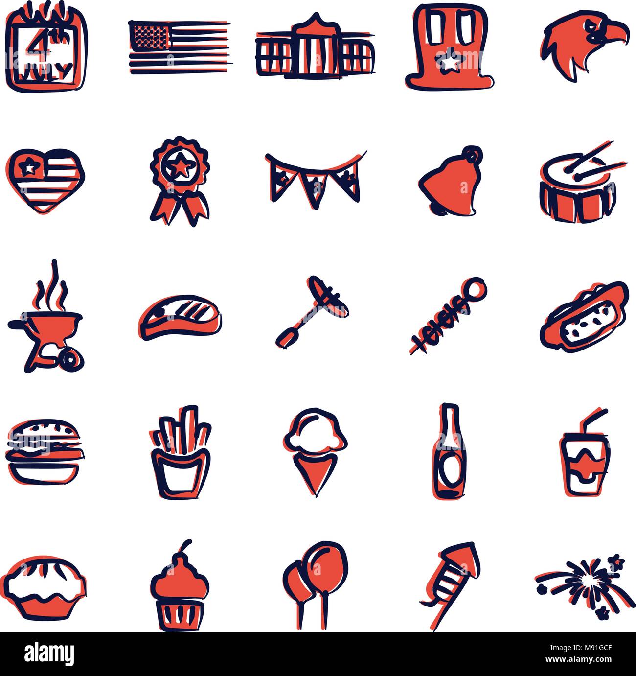 4th Of July Icons Freehand 2 Color Stock Vector Image & Art - Alamy