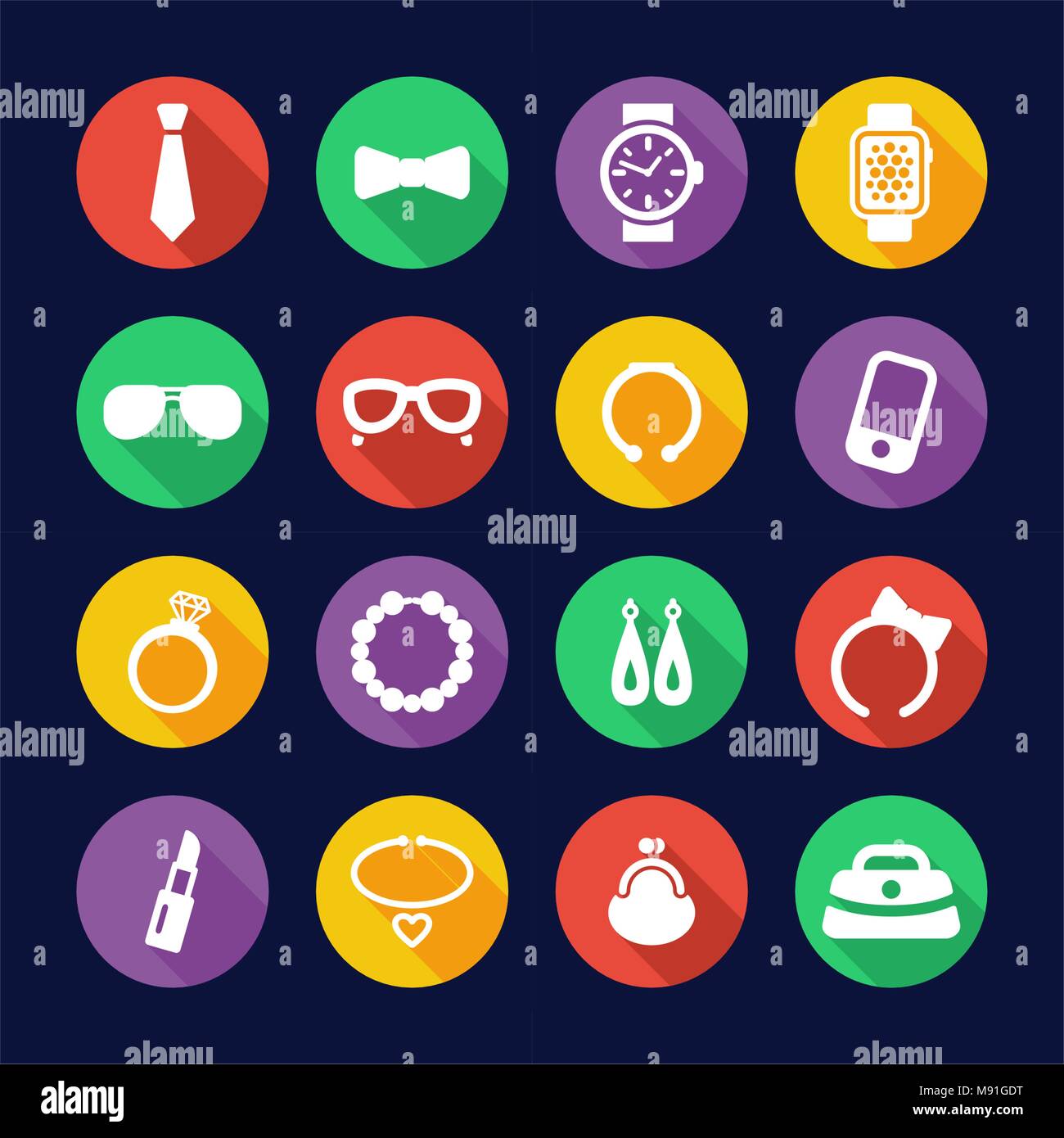 Accessories Icons Flat Design Circle Stock Vector Image & Art - Alamy