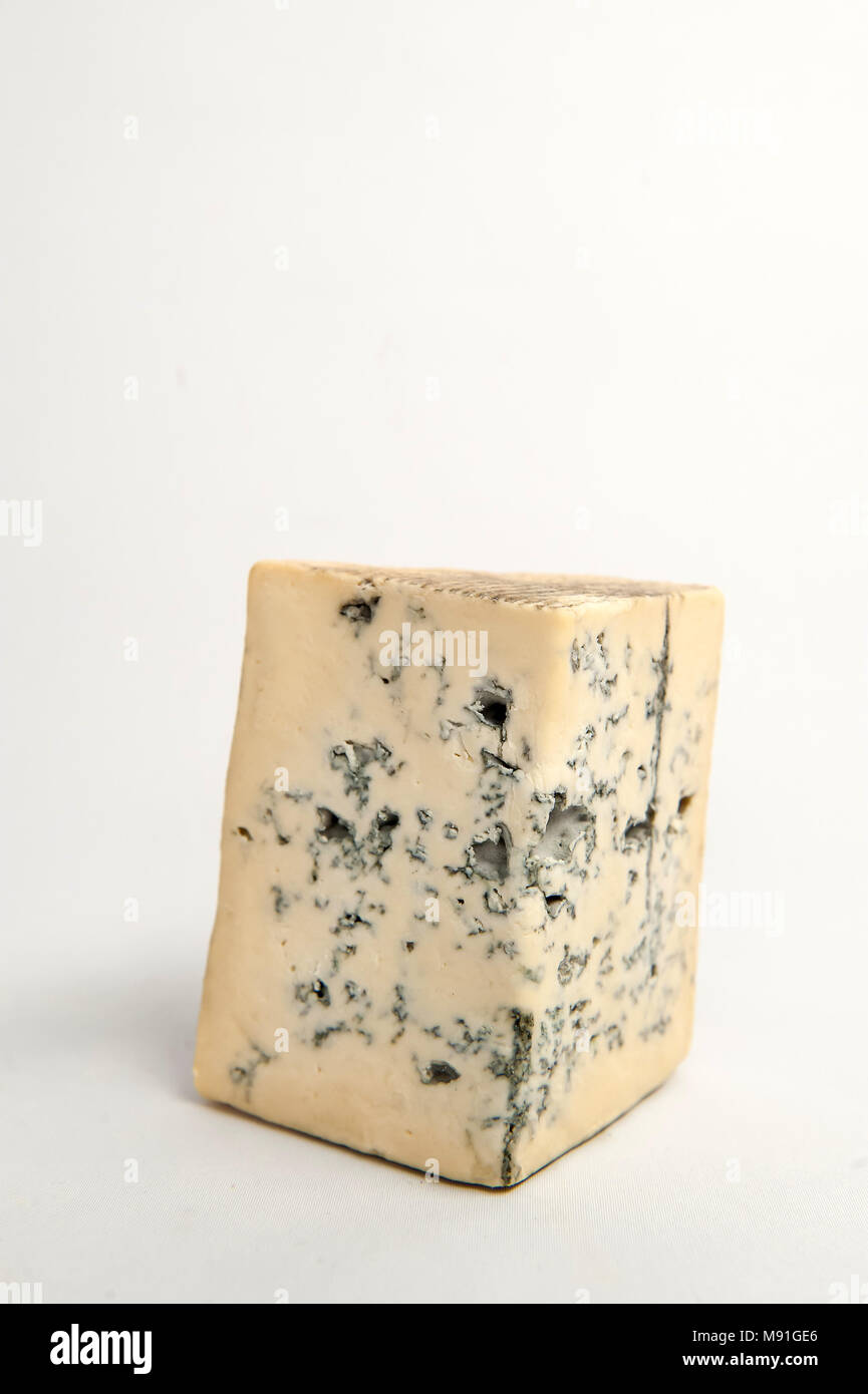 French semi hard blue cheese Fourme d'Ambert Stock Photo