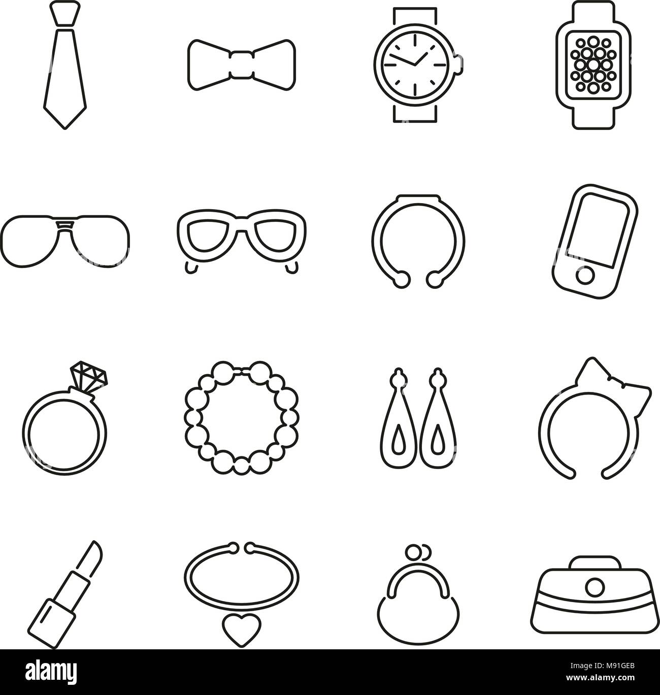 Accessories Icons Thin Line Vector Illustration Set Stock Vector Image ...