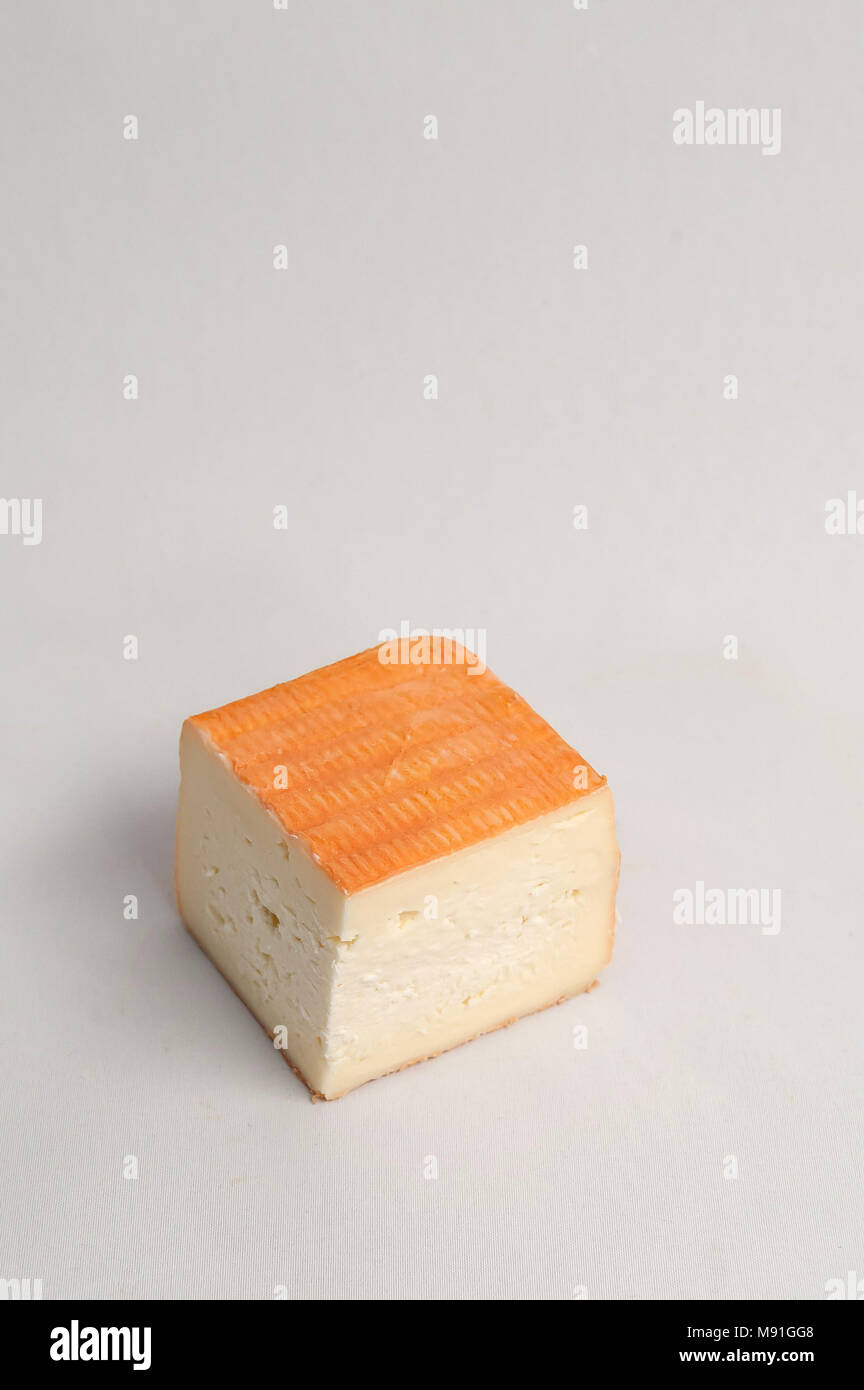 Maroilles red brick square cheese france Stock Photo
