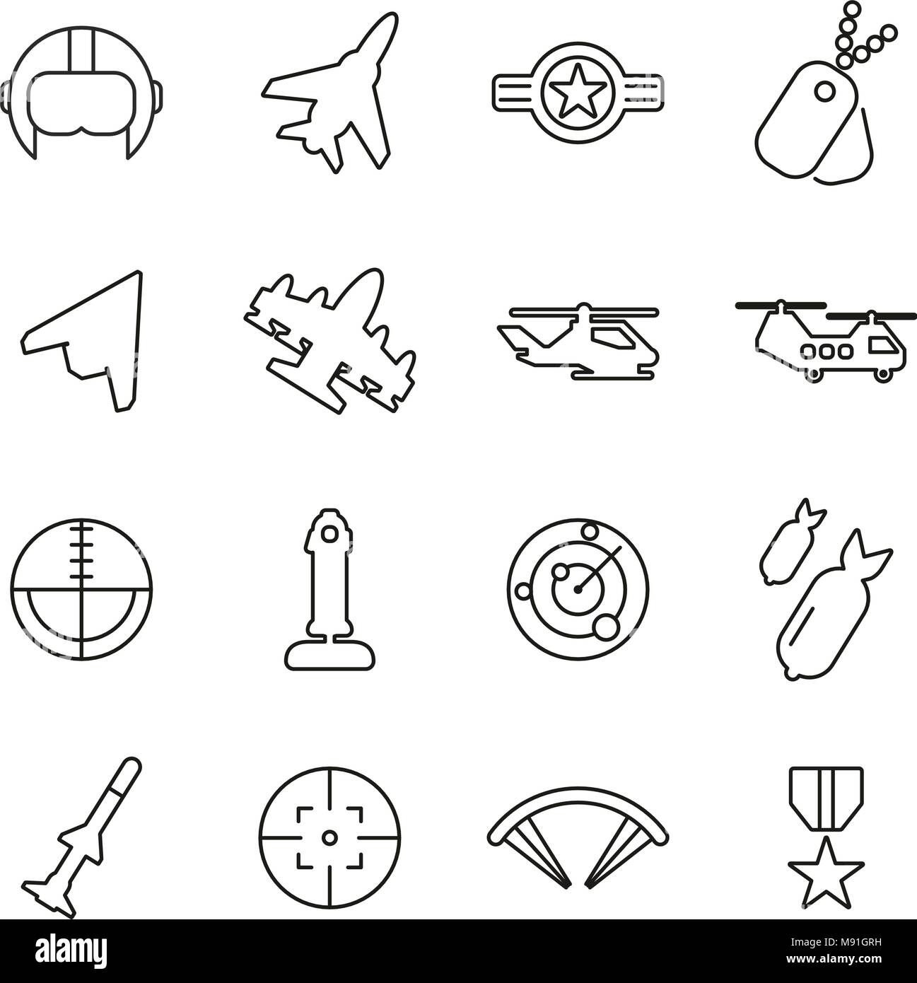Air Force or Military or Army Icons Thin Line Vector Illustration Set ...