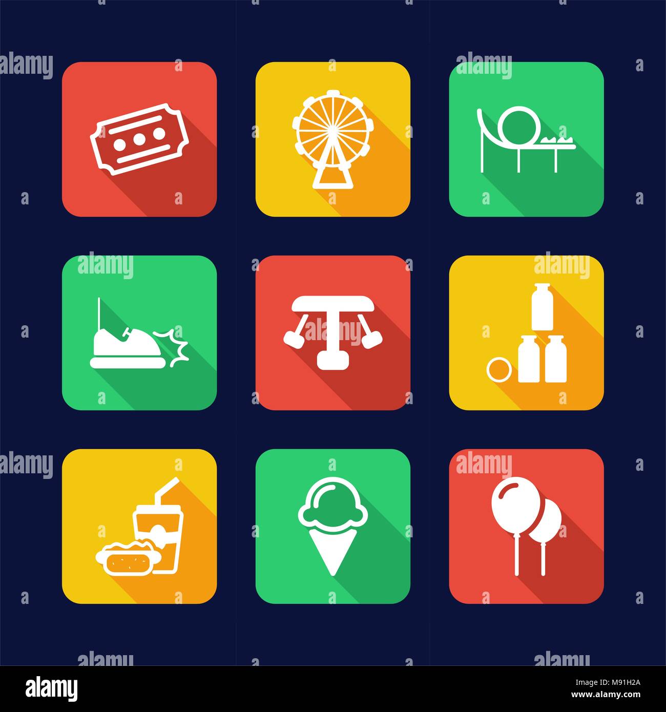 Amusement Park Icons Flat Design Stock Vector Image & Art - Alamy