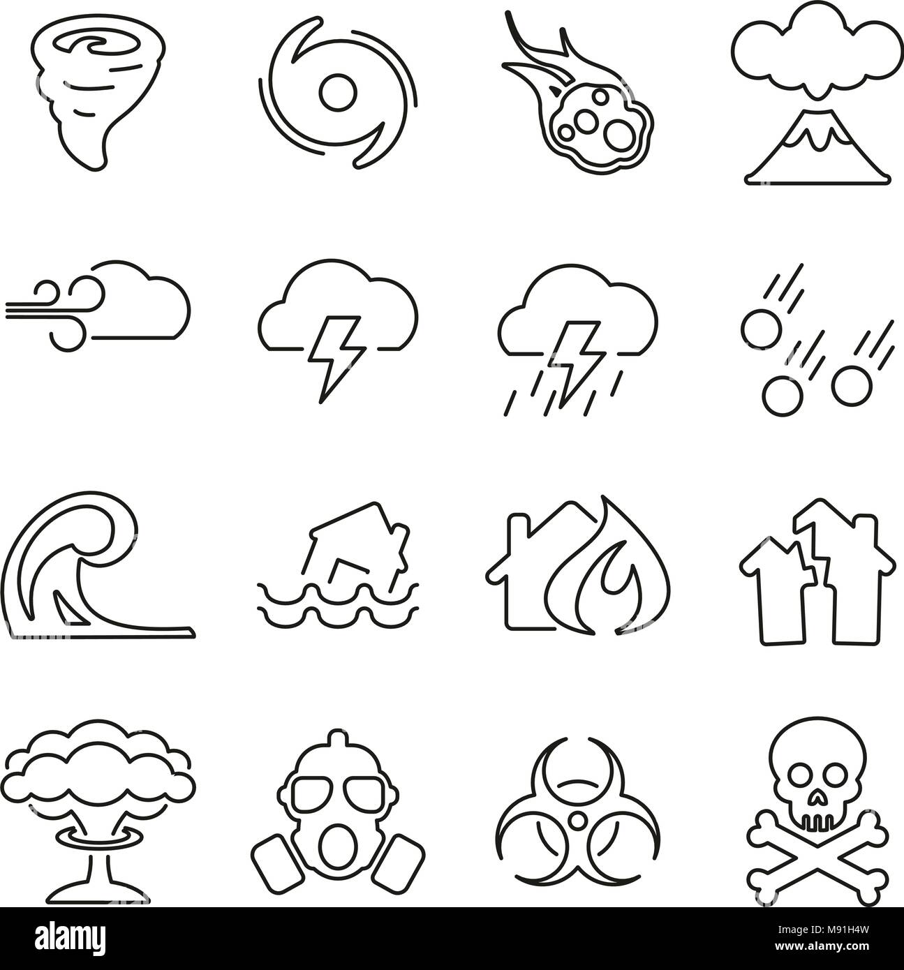Armageddon or Disaster Icons Thin Line Vector Illustration Set Stock Vector