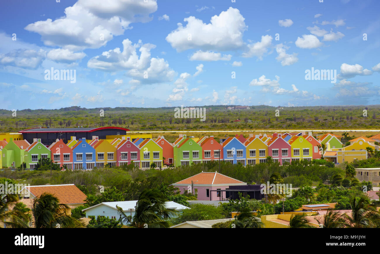 Colorful Cabanas on Plains of Curacao near Airport Stock Photo