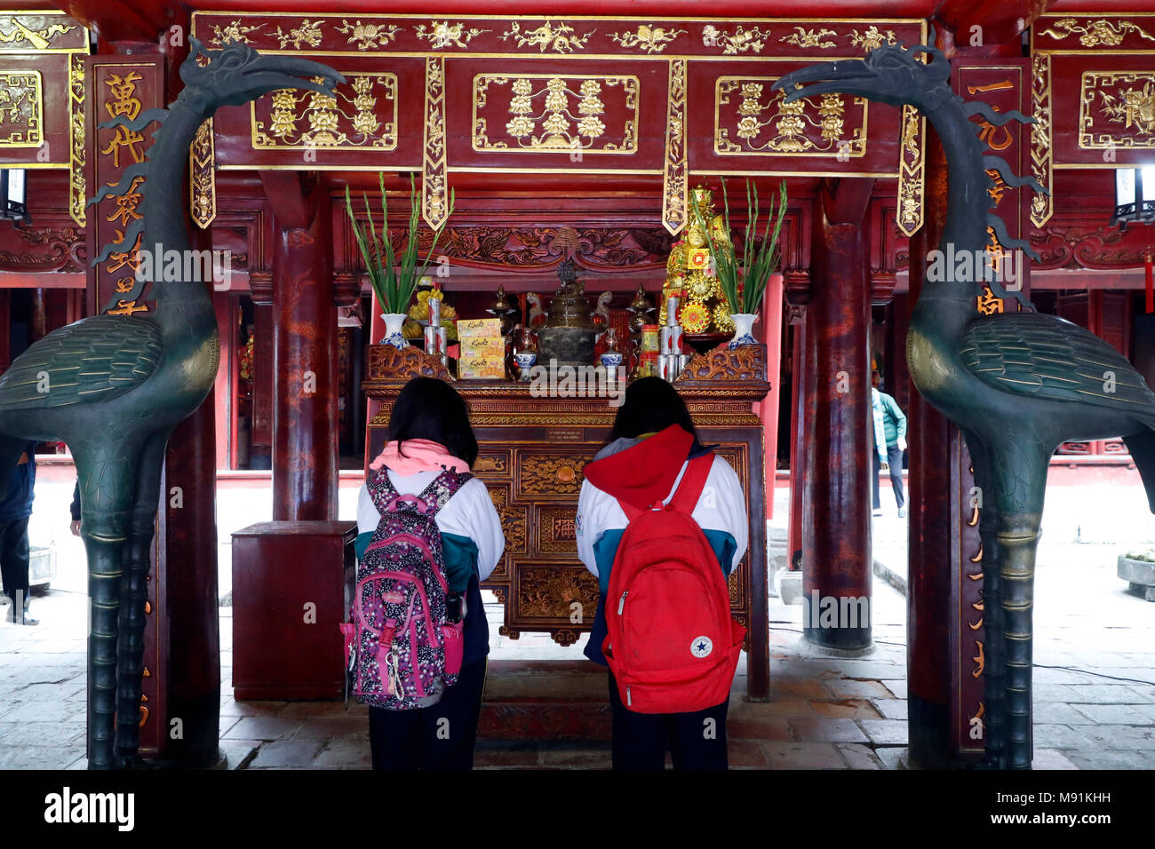 The Temple of Literature is Confucian temple which was formerly a center of learning in Hanoi.   Altar of Confucius.  Hanoi. Vietnam. Stock Photo