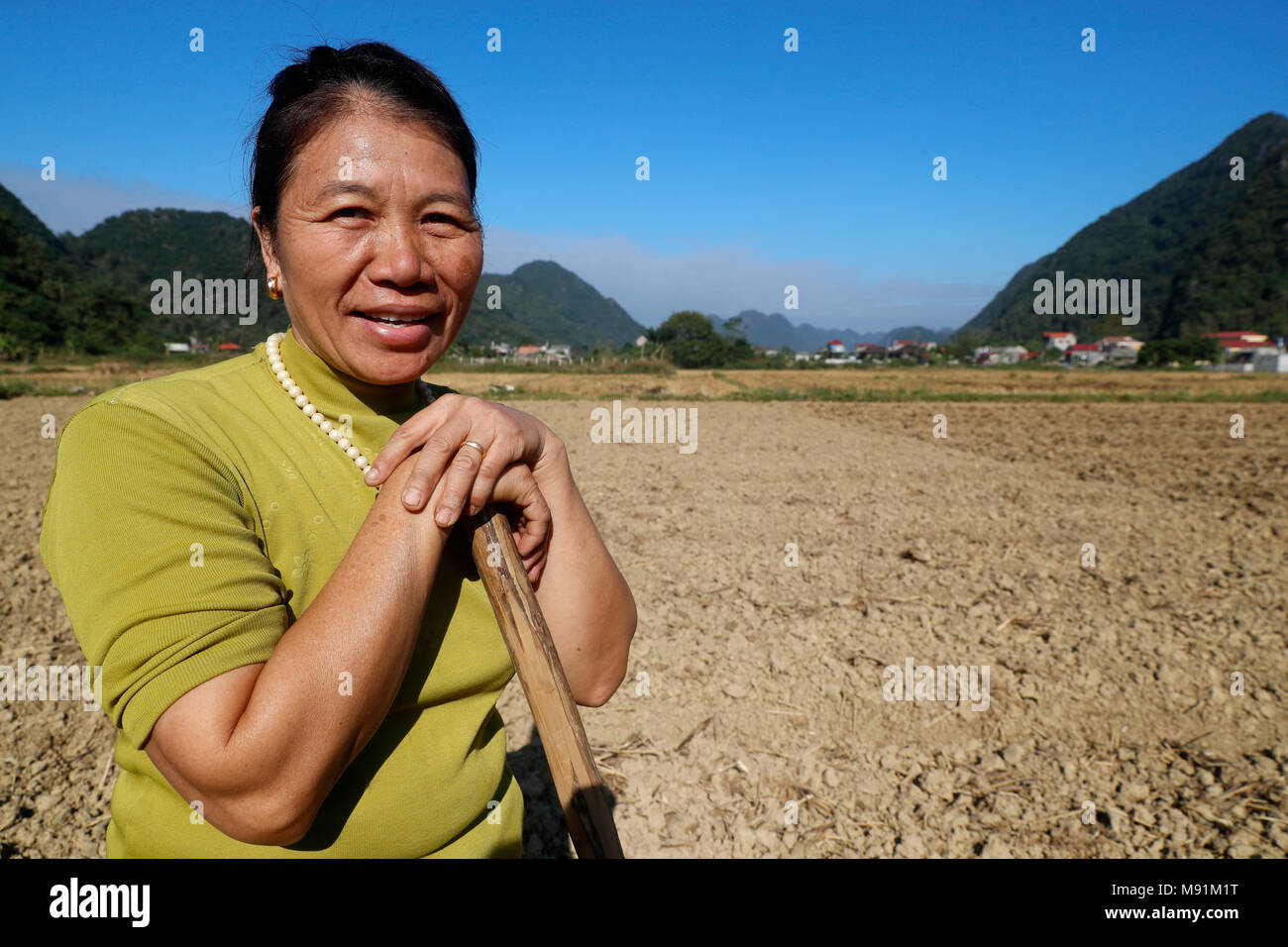 Rural life.  Farmer working in her field.  Bac Son. Vietnam. Stock Photo