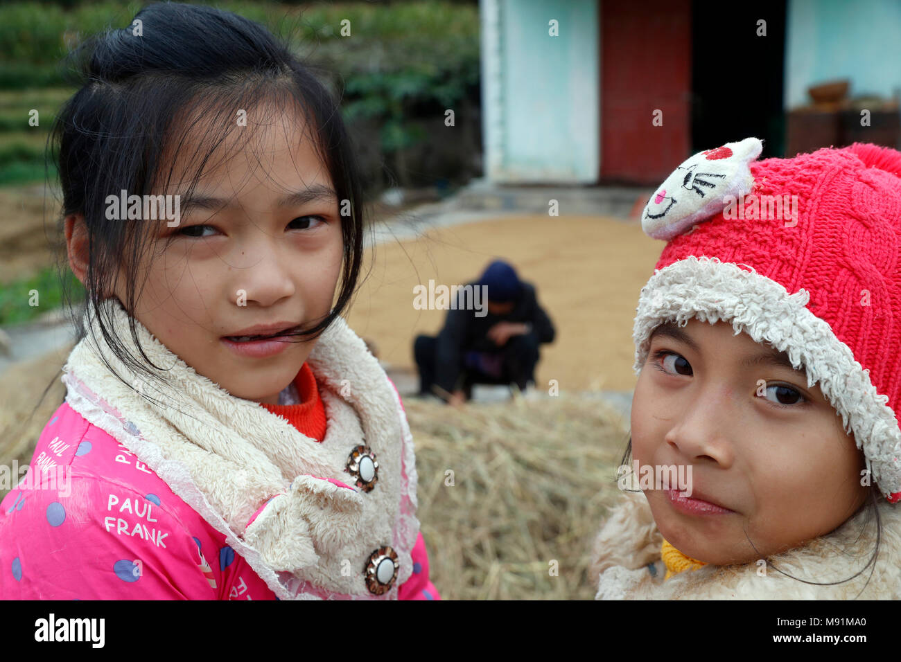 Two  sisters.  Lang Son. Vietnam. Stock Photo