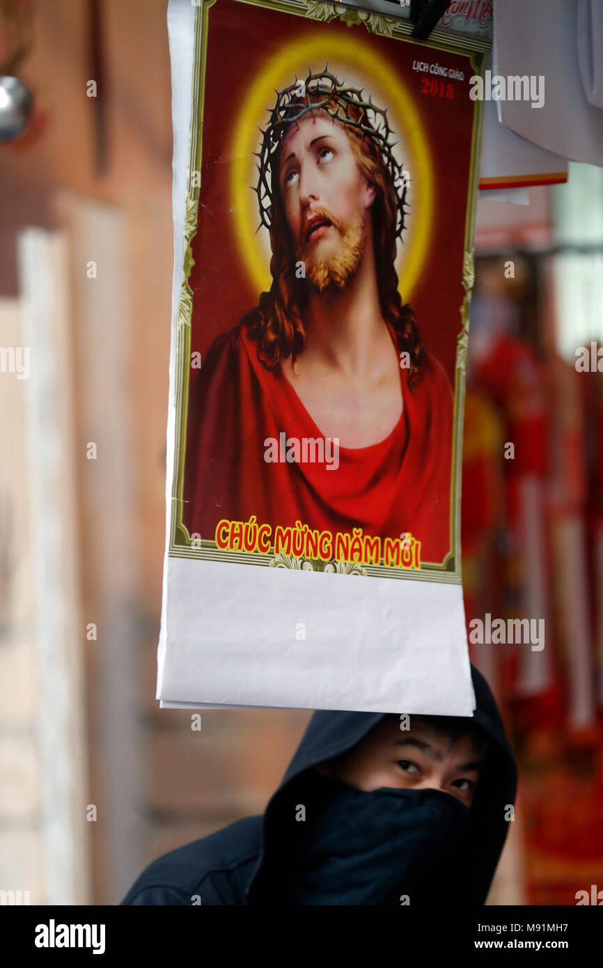 Picture of Jesus on a calendar.  Hanoi. Vietnam. Stock Photo