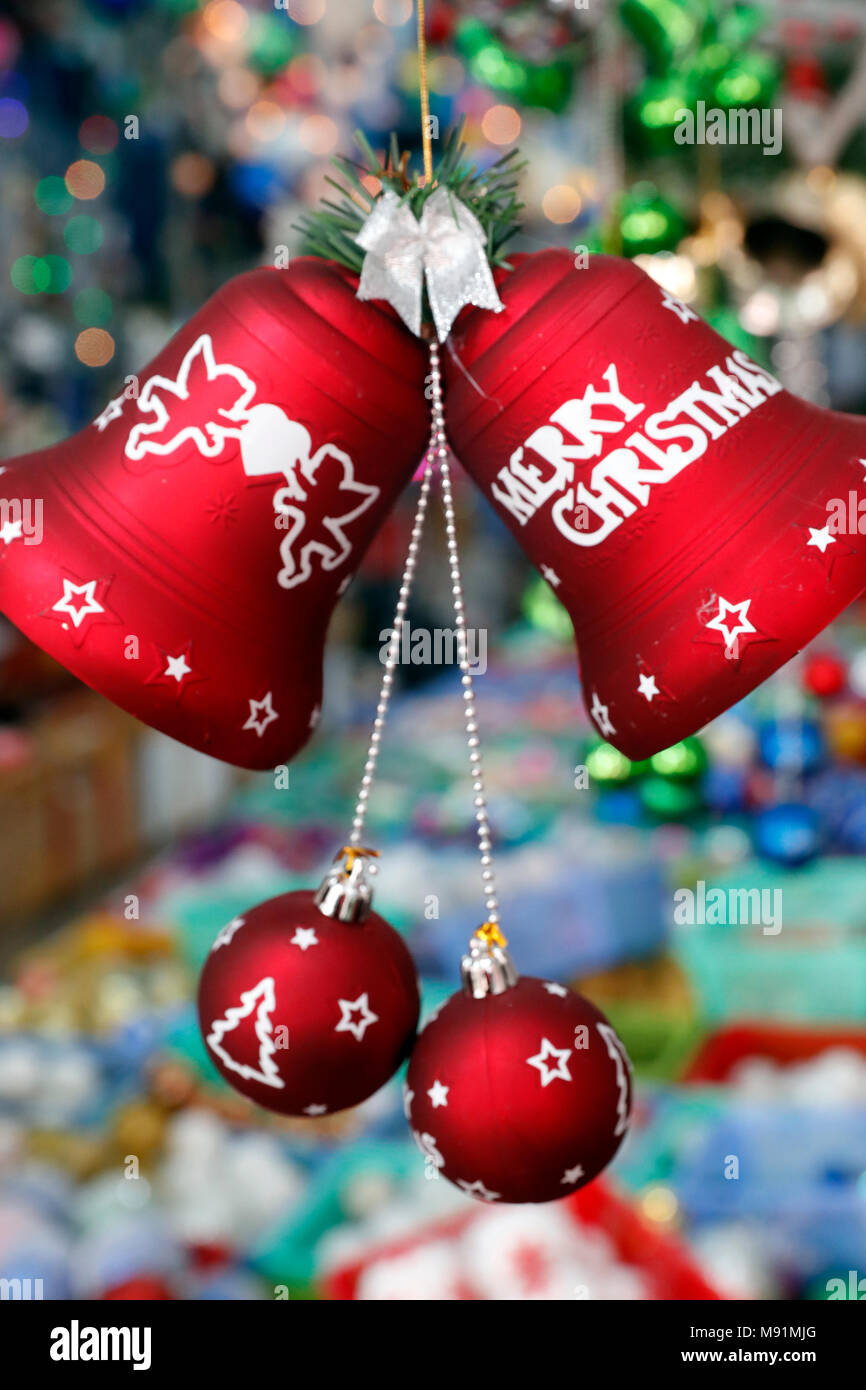 Christmas market.  Christmas bells for sale.  Ho Chi Minh City. Vietnam. Stock Photo