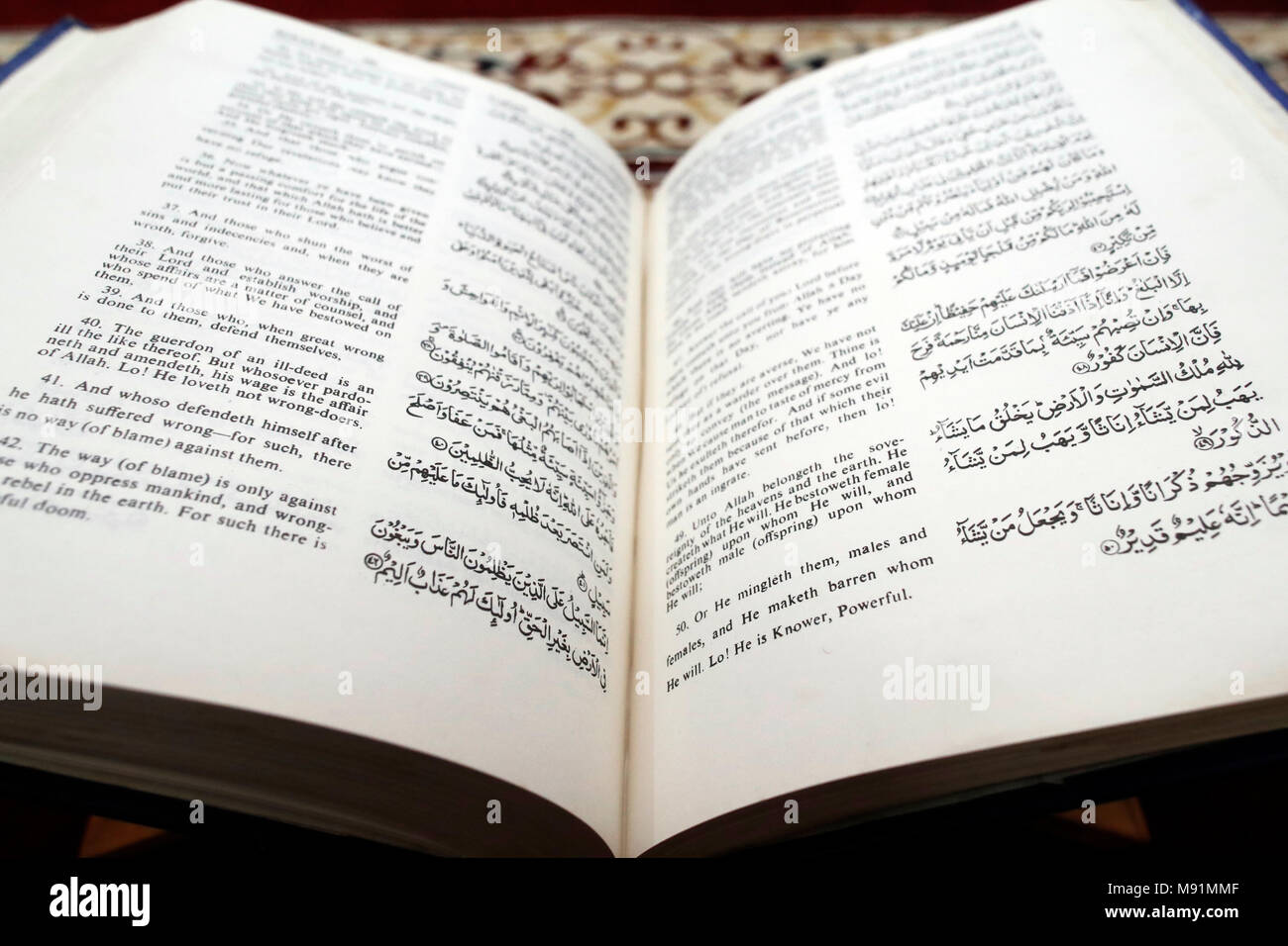 Holy Quran translated english version. Stock Photo