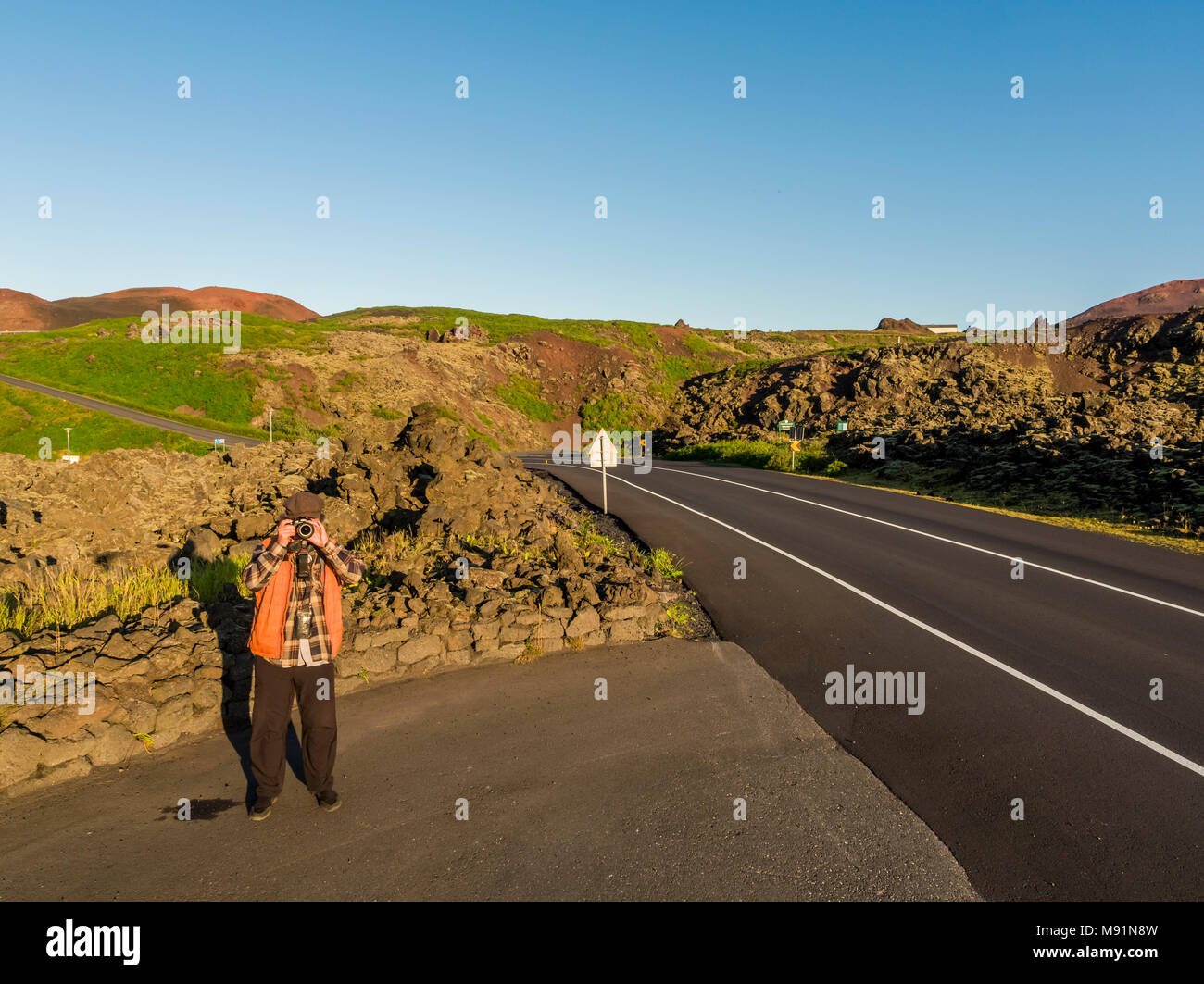 Photographer, Heimaey Island, Vestmannaeyjar Islands, Iceland. Stock Photo
