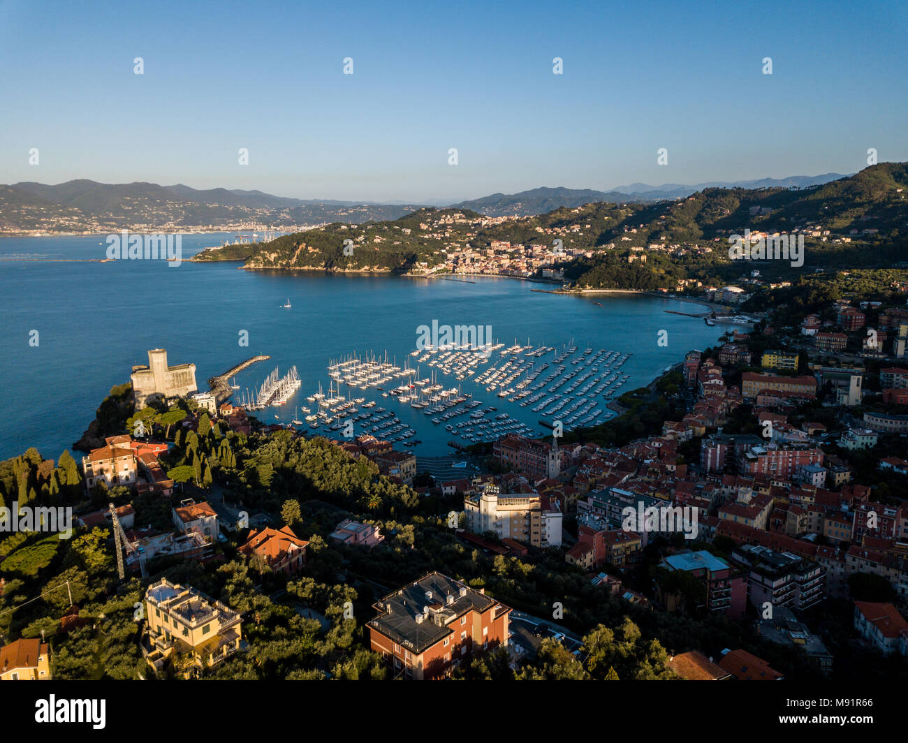 Lerici Castle and the Gulf of La Spezia, Liguria, La Spezia Province, Italy, Europe Stock Photo