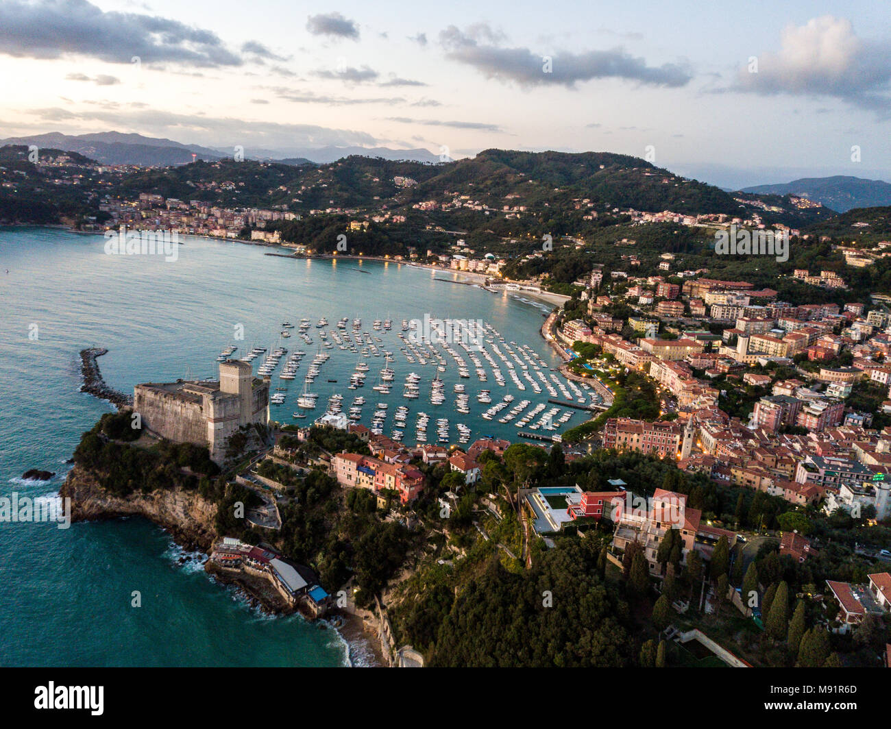 Lerici Castle and the Gulf of La Spezia, Liguria, La Spezia Province, Italy, Europe Stock Photo