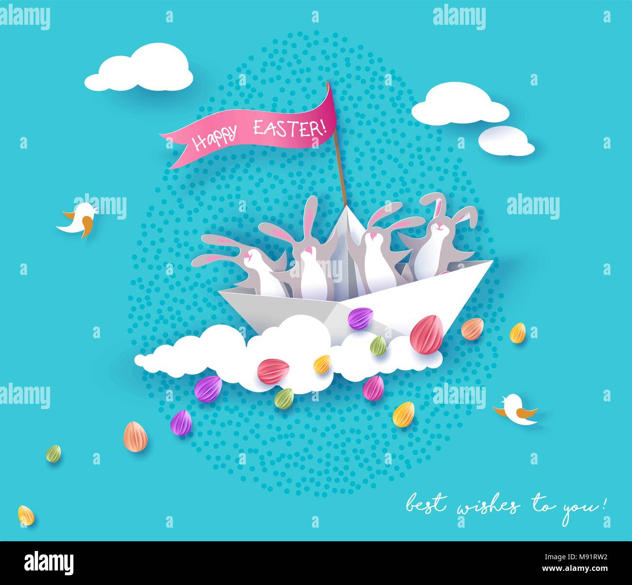 Happy Easter card with bunny, flowers and egg Stock Vector Image & Art ...