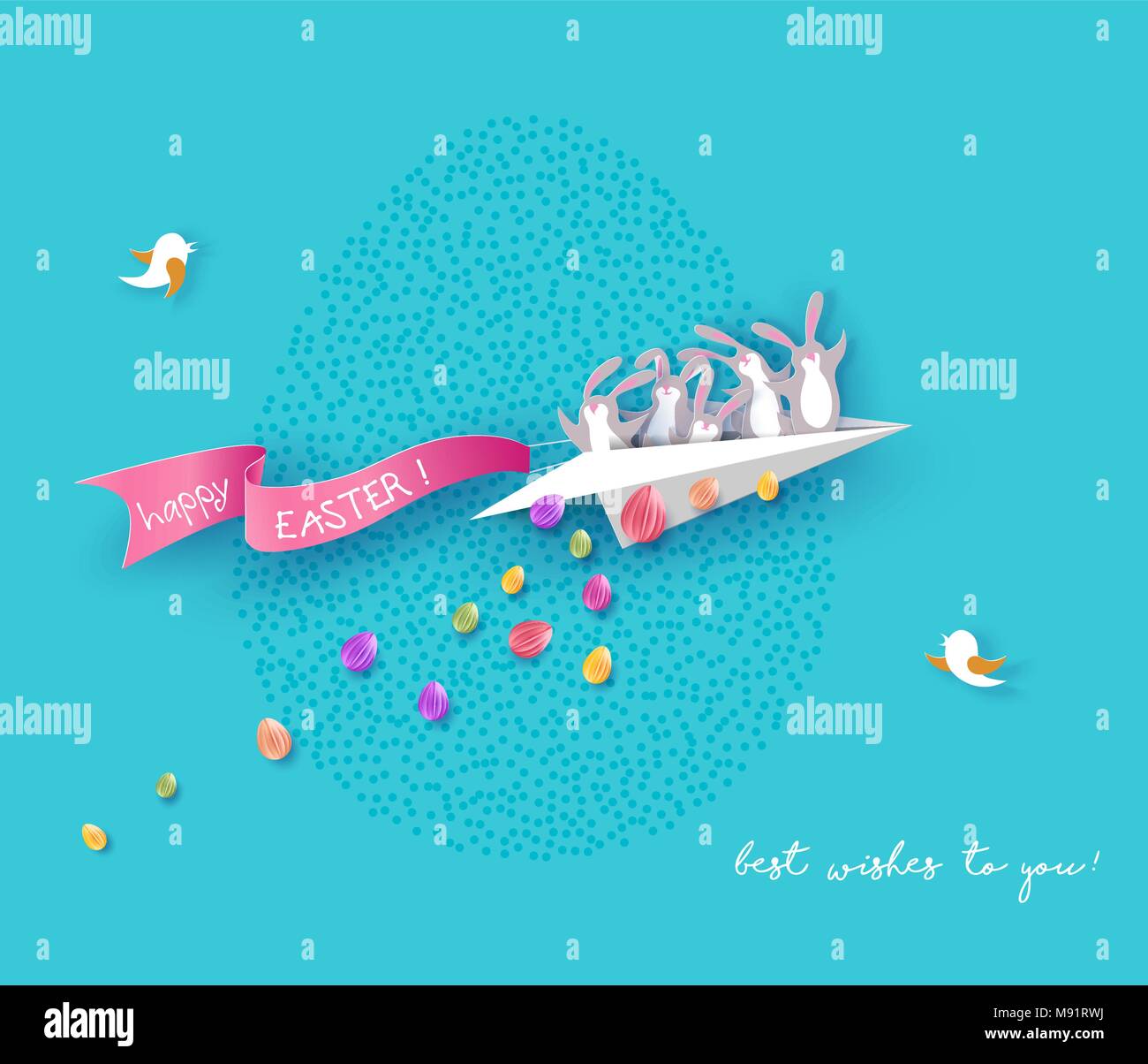 Happy Easter card with bunny, flowers and eggs Stock Vector Image & Art ...