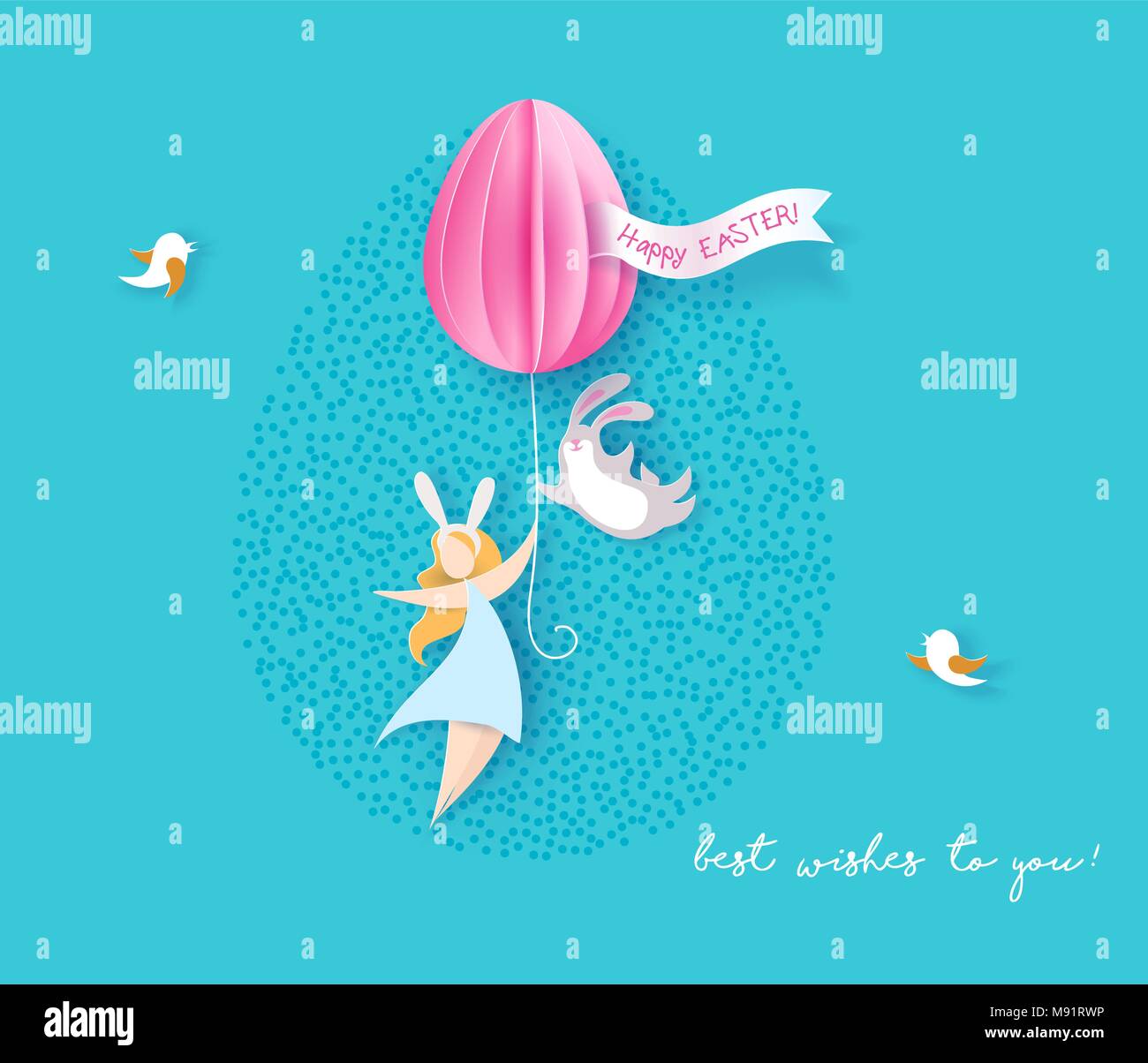 Happy Easter card with bunny, girl and egg Stock Vector Image & Art - Alamy