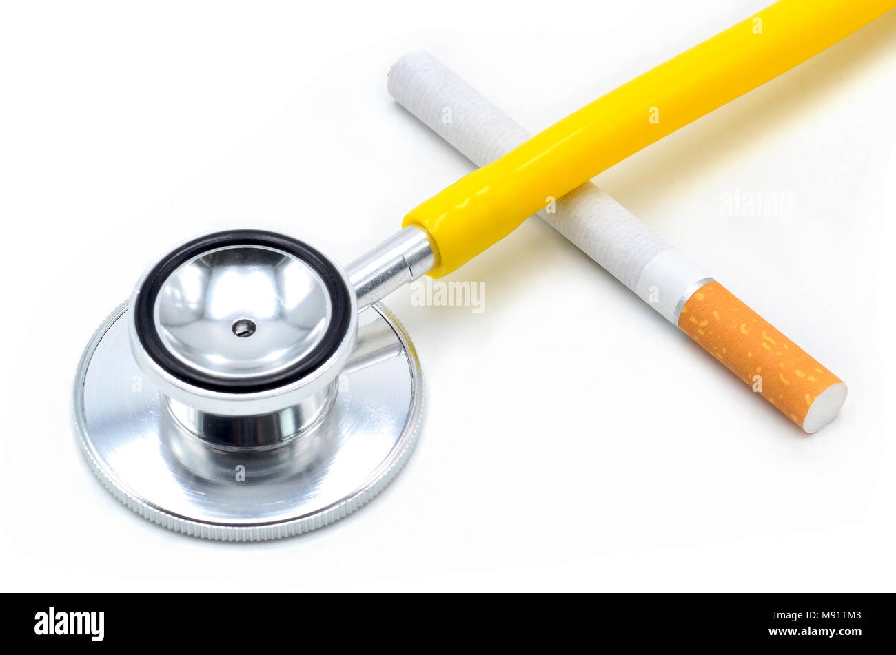 Stethoscope with cigarette  isolated Stock Photo