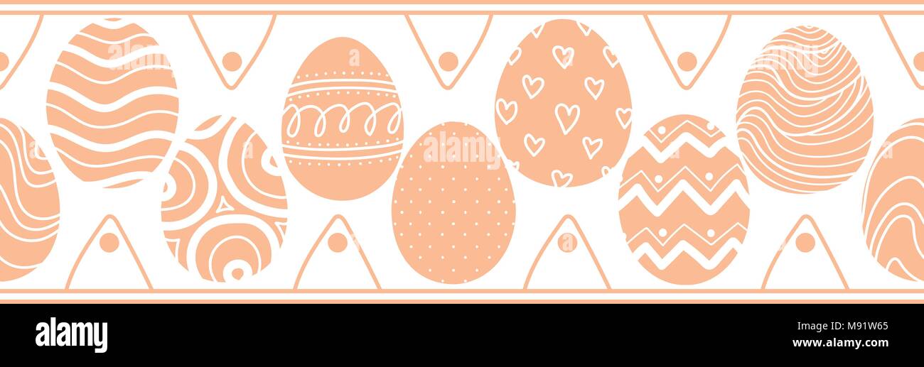 Easter eggs in pastel pink silhouette in stripe on white background. Cute hand drawn seamless pattern design for Easter festival in vector illustratio Stock Vector