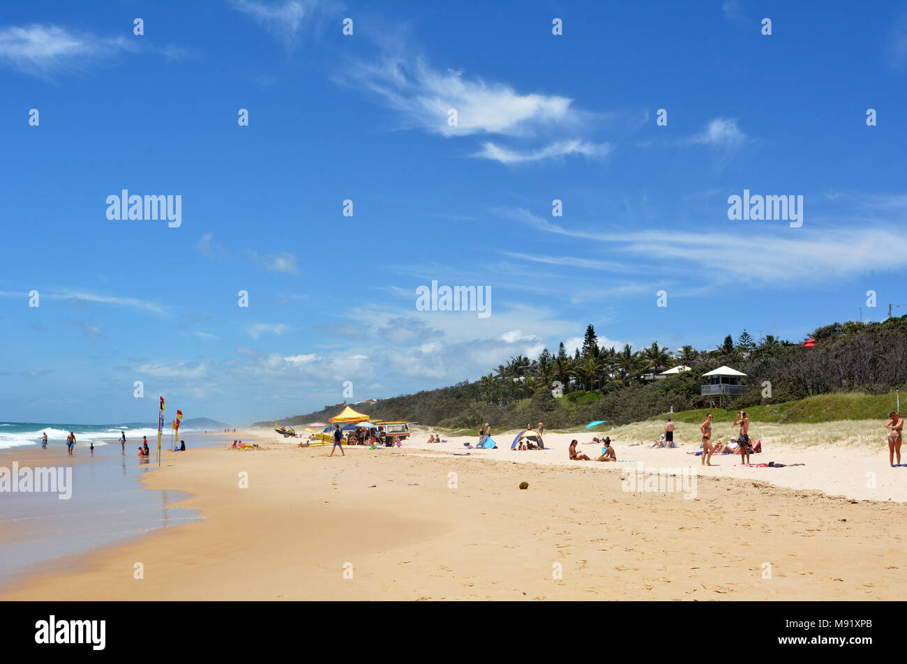 Noosa, Queensland, Australia - December 20, 2017. Sunshine Beach south of Noosa, QLD, with people. Stock Photo