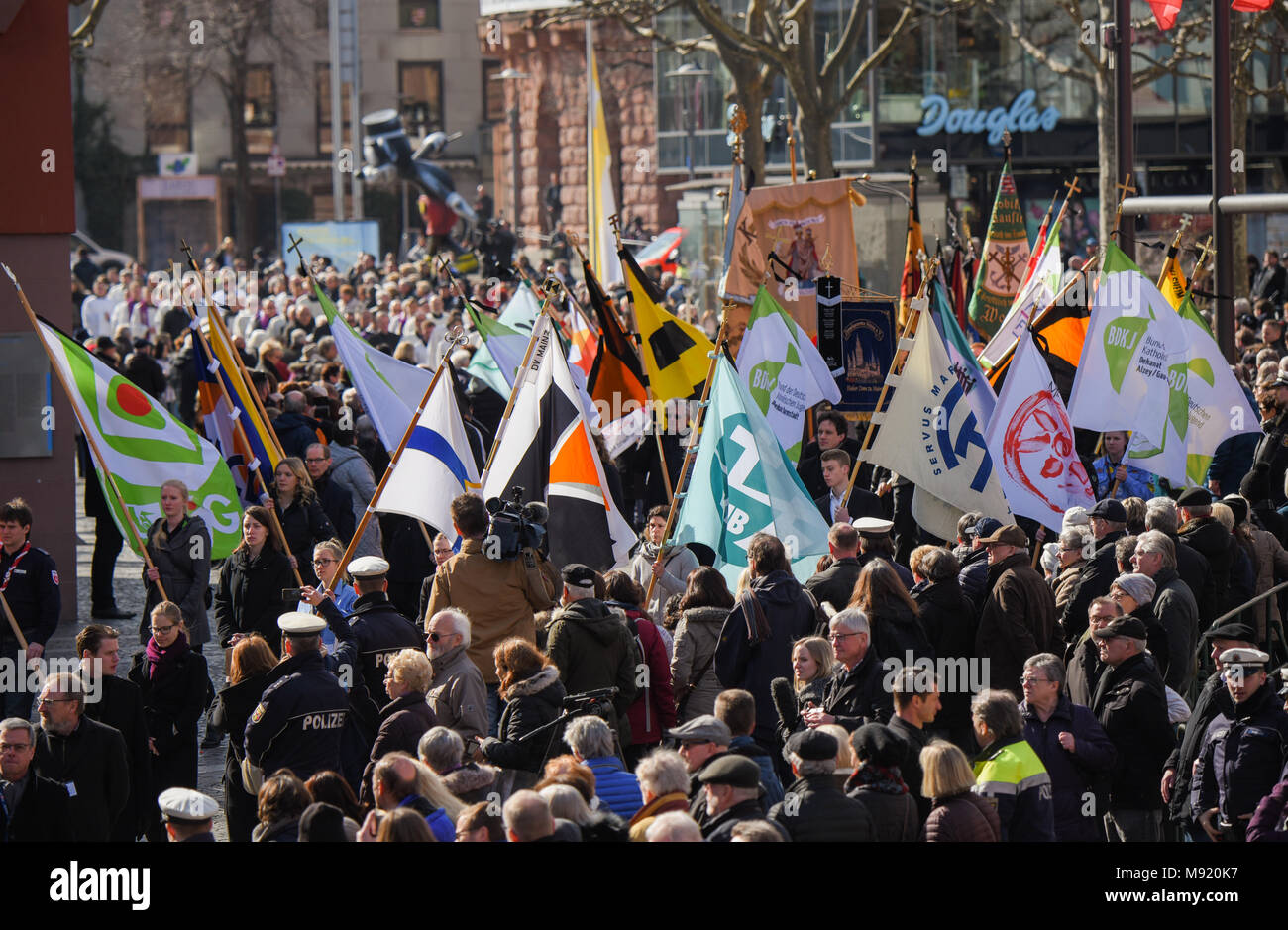 Mainz Germany 21 March 18 The Funeral Procession With Standard Bearers Of The Different Church Associations