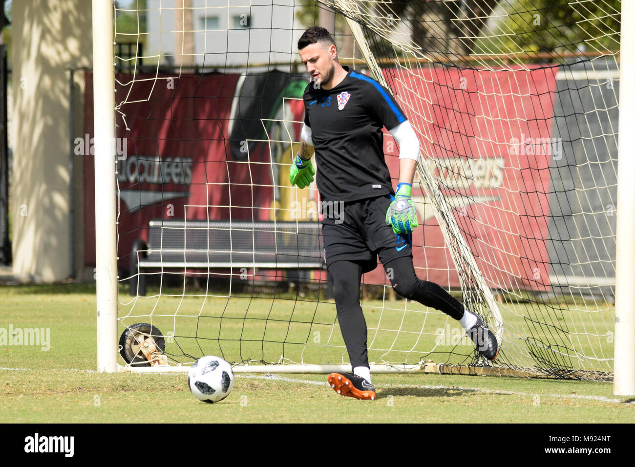 Miami, Florida, USA. 21st Mar, 2018. Daniel Subasic goalkeeper with 35 appearances with the Croatia national team plays ball in the morning training at Barry University.The Croatia national football team will play a friendly match against Peru on Friday at 23 March at the Hard Rock Cafe Stadium in the city of Miami. Credit: Fernando Oduber/SOPA Images/ZUMA Wire/Alamy Live News Stock Photo