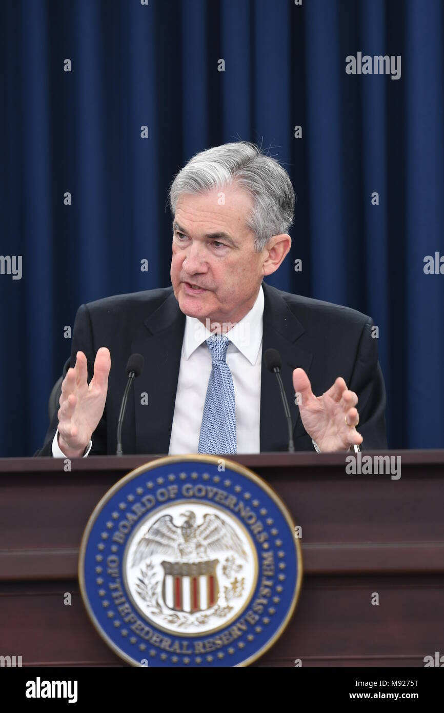 U.S. Federal Reserve Chairman Jerome Powell answers a reporter's