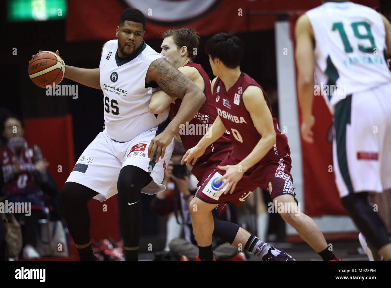 Kawasaki Kanagawa Japan 9th Mar 2018 L R Cameron Ridley Storks Lou Amundson Yuma Fujii Brave Thunders Basketball 2017 18 B League B1 Game Between Kawasaki Brave Thunders 96 89 Nishinomiya Storks At Todoroki Arena