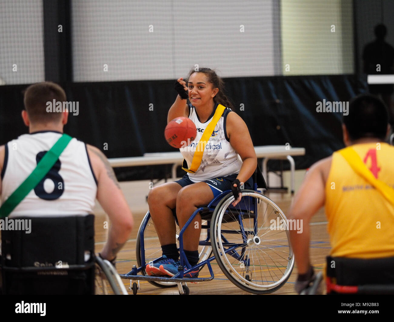 Melbourne, Australia. 22nd March 2018. 2018 Wheelchair Aussie Rules National Championship. South Australia vs Defence Force 2. Credit Bill Forrester/Alamy Live News Stock Photo