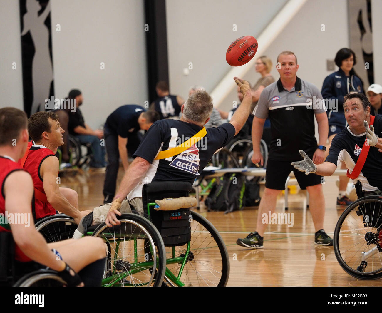 Melbourne, Australia. 22nd March 2018. 2018 Wheelchair Aussie Rules National Championship. RSL Active vs Defence Force 1. Credit Bill Forrester/Alamy Live News Stock Photo