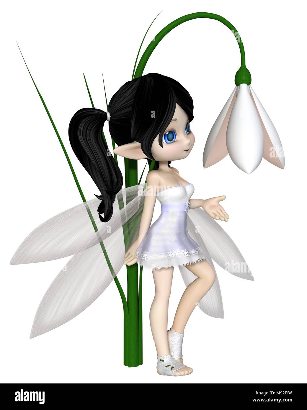 Cute Toon Dark Haired Snowdrop Fairy, Standing Stock Photo - Alamy