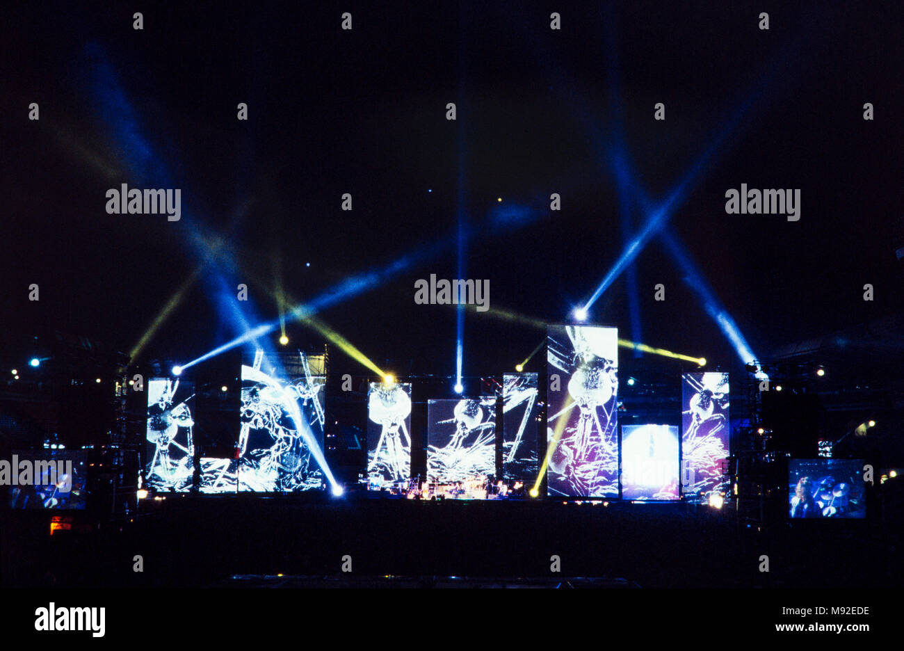 Jean Michel Jarre concert at Wembley Stadium on 28th August 1993, visual projections on large screens, archival photograph, London, England Stock Photo