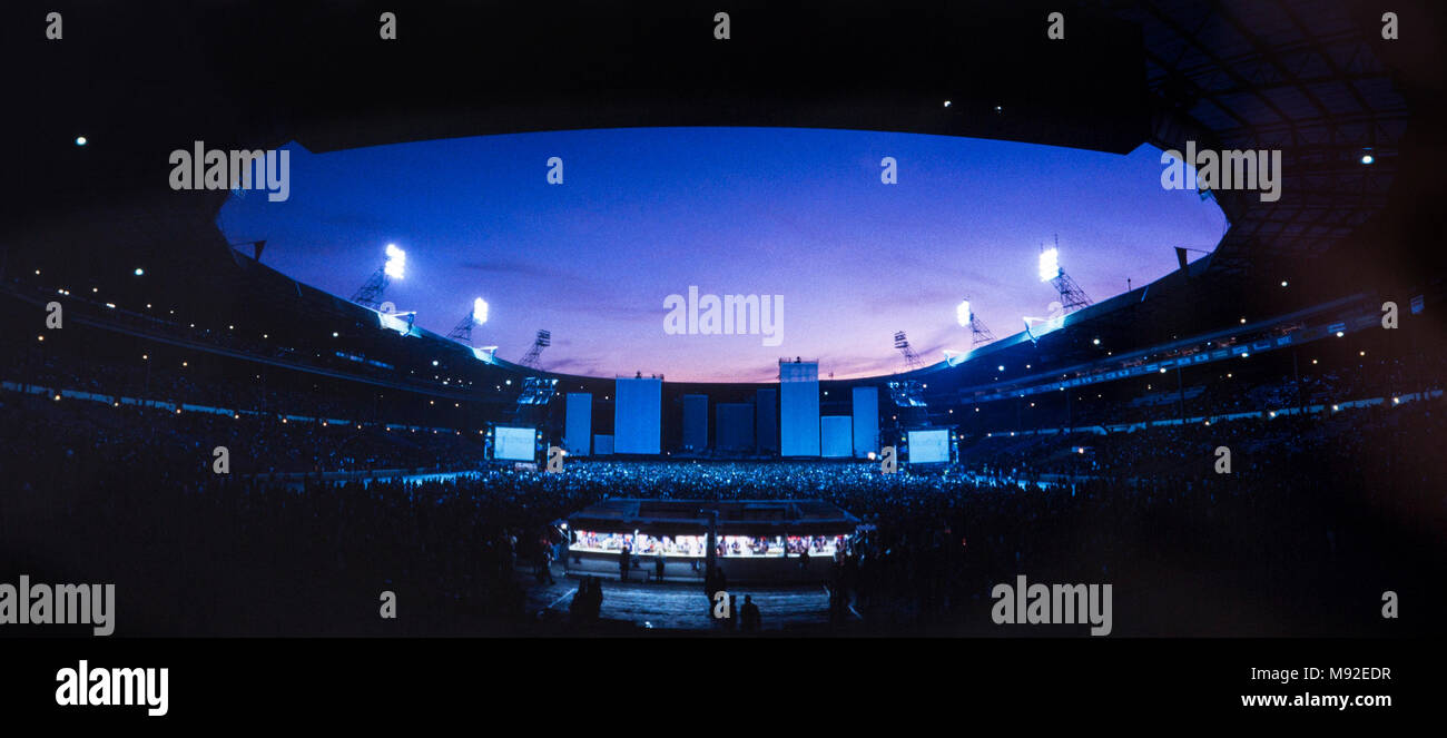 Last light in the sky above Wembley Stadium before the star of the Jean Michel Jarre concert on 28th August 1993, Archival photograph, London, England Stock Photo
