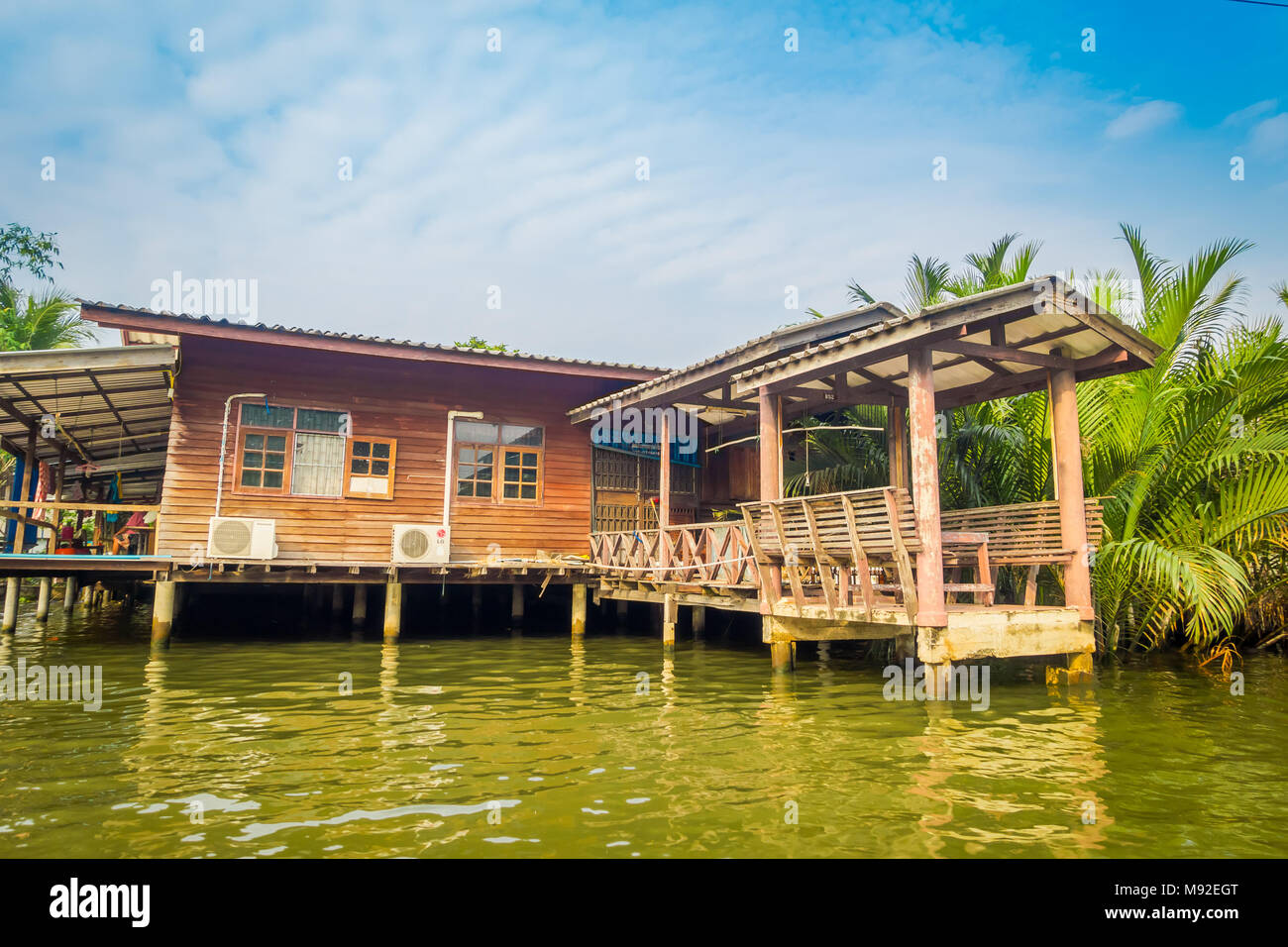 BANGKOK, THAILAND FEBRUARY 09, 2018 Outdoor view of wooden floating