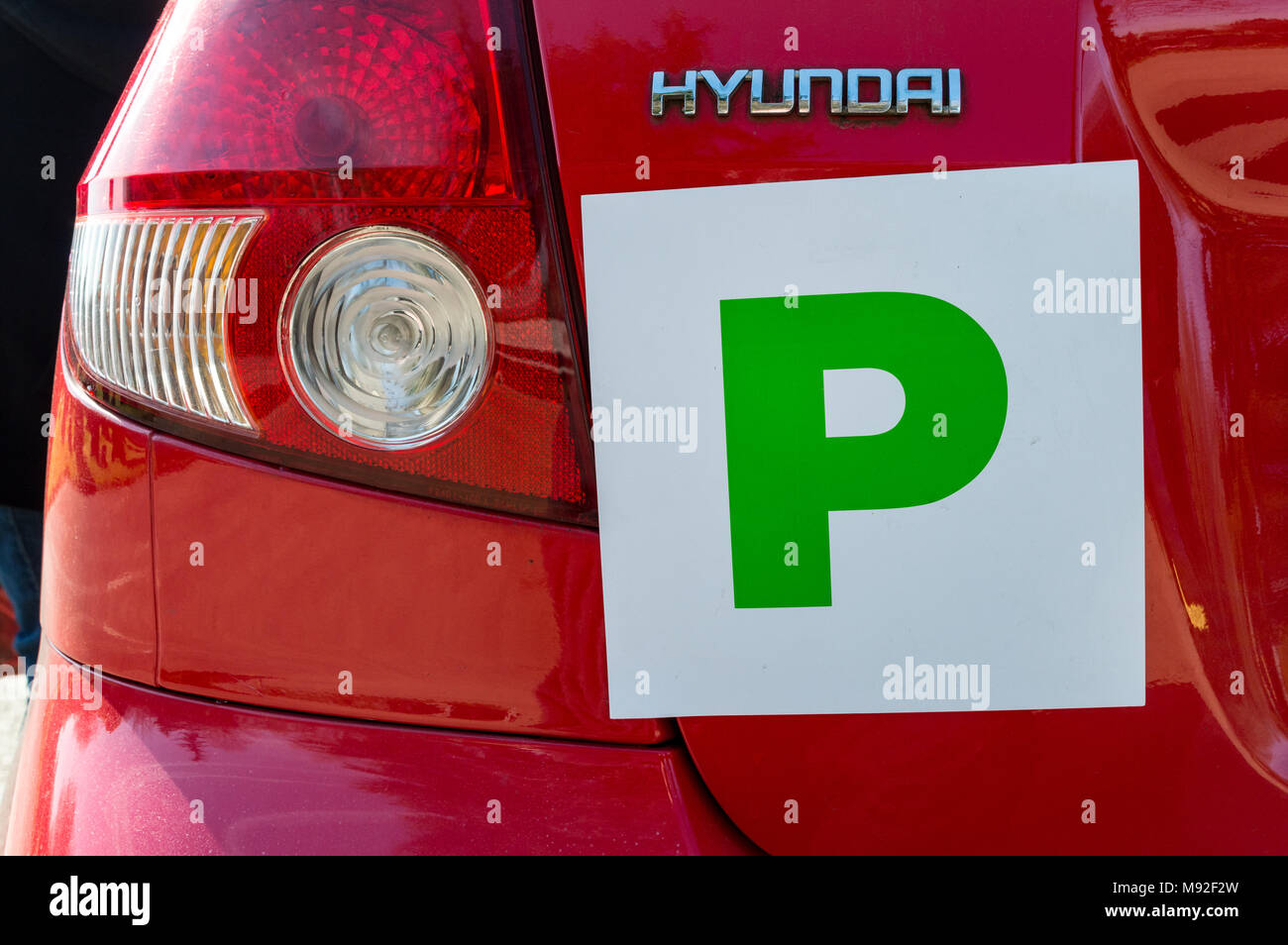 pass plates on a Hyundai car, a new driver learning the ropes for safe driving Stock Photo